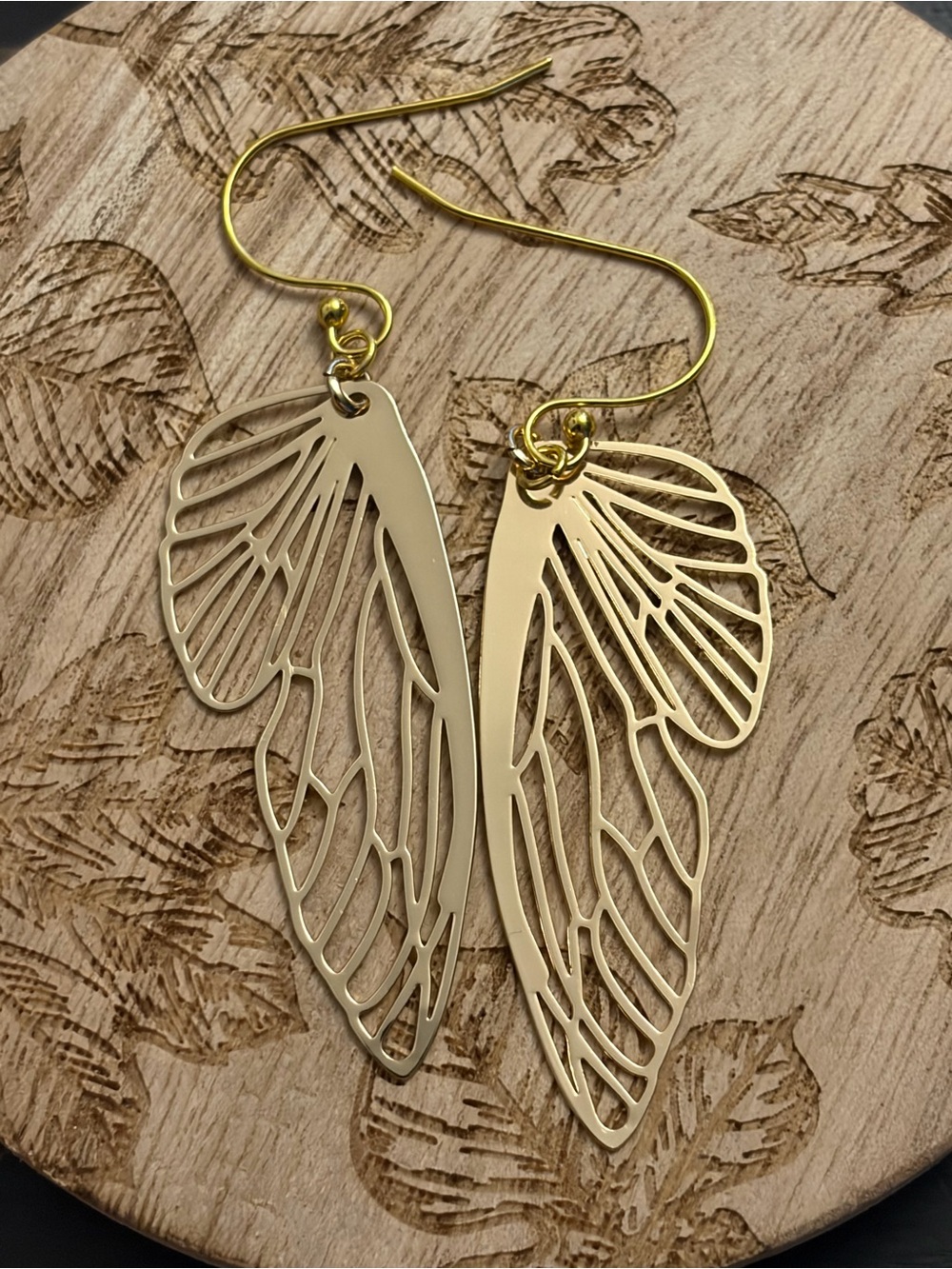 Delicate Gold Wing Cutout Drop Earrings for Women